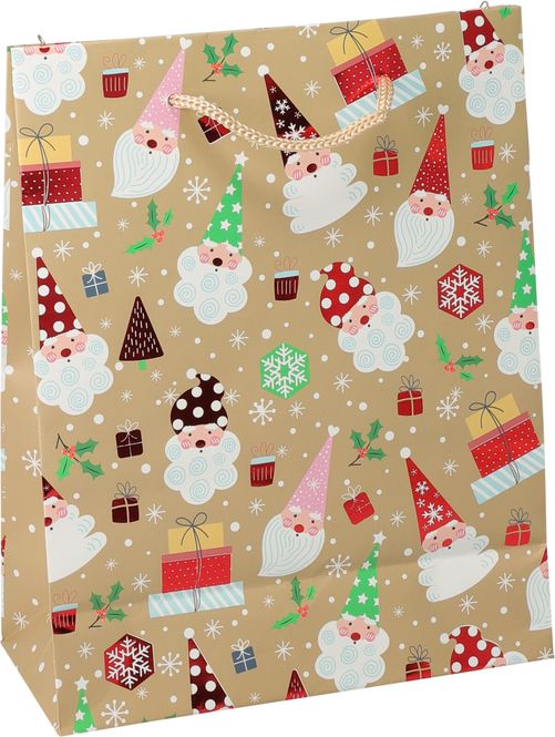 Hovedbilde Gavepose jul - beige med nisse 