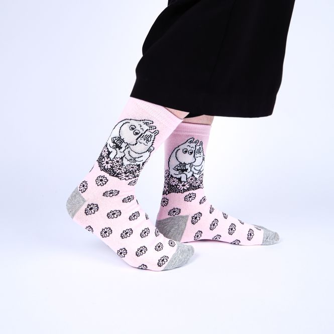 Hovedbilde Moomin Sokker til voksen, Rosa med blomster ...