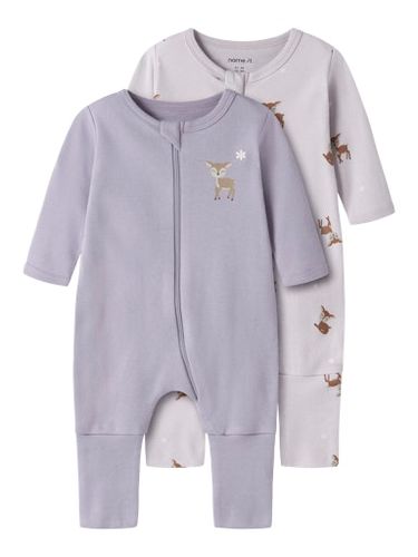 Name It 2-pk Deer pysjamas med glidelås til baby - lilac marble