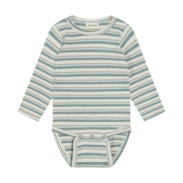 Hovedbilde Minymo Stripete ribbet body til baby - lily pad