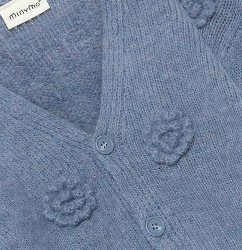 Minymo Cardigan med blomster - moonlight blue