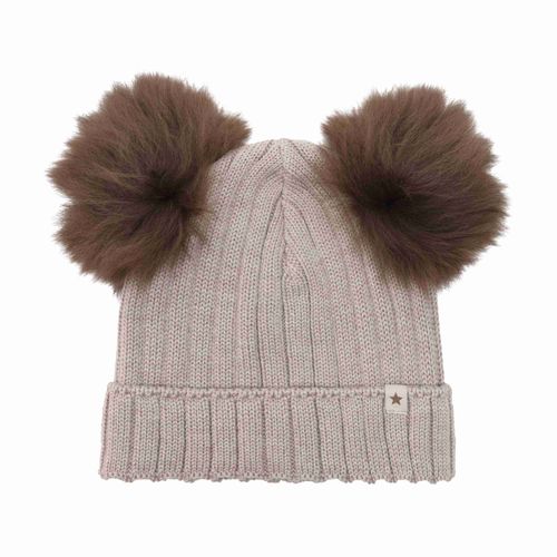 Huttelihut ull lue med Alpaca pompoms - camel melange