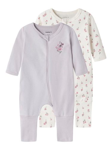 Name It Flower 2-pk pysjamas til baby - jet stream/lilac marble