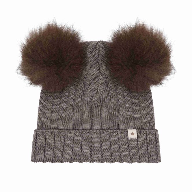 Hovedbilde Huttelihut ull lue med Alpaca pompoms - brown ...